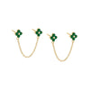 Emerald Green / Pair Colored CZ Double Flower Chain Stud Earring - Adina Eden's Jewels