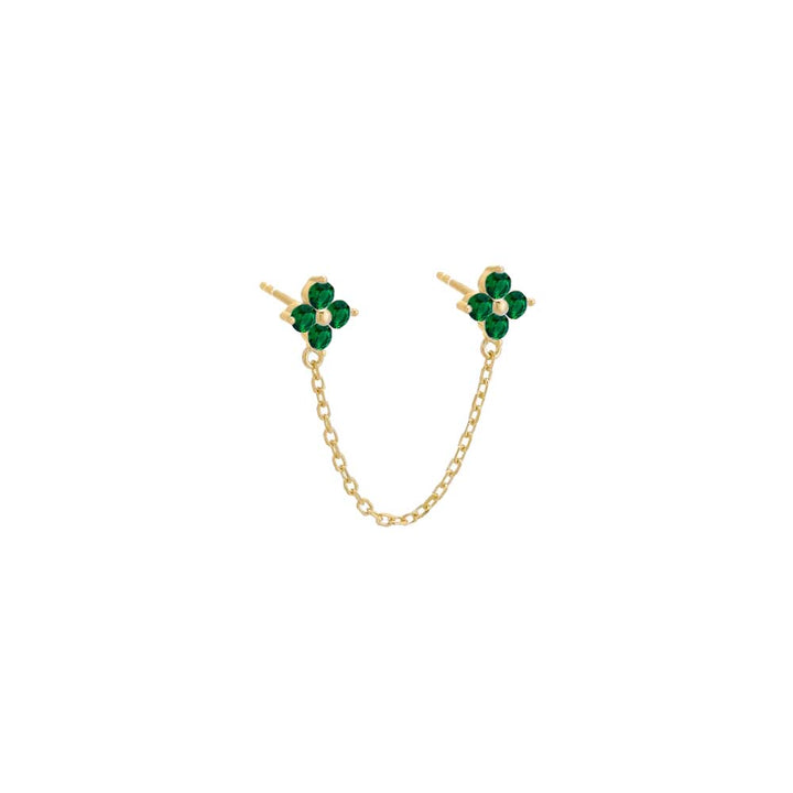 Emerald Green / Single Colored CZ Double Flower Chain Stud Earring - Adina Eden's Jewels