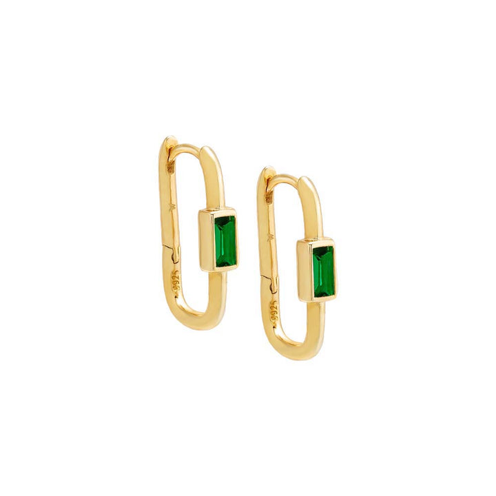 Emerald Green / Pair Colored Bezel Baguette Oval Huggie Earring - Adina Eden's Jewels
