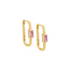 Sapphire Pink / Pair Colored Bezel Baguette Oval Huggie Earring - Adina Eden's Jewels