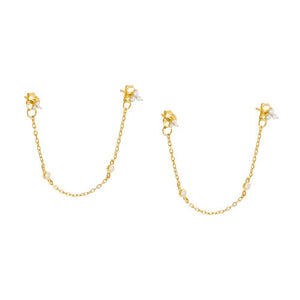 Gold / Pair Colored CZ Cluster Double Chain Stud Earring - Adina Eden's Jewels