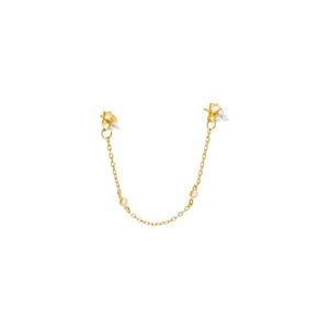 Gold / Single Colored CZ Cluster Double Chain Stud Earring - Adina Eden's Jewels