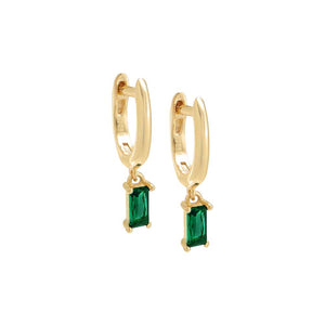 Emerald Green / Pair Colored Dangling Baguette Huggie Earring - Adina Eden's Jewels