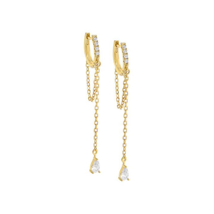 Gold / Pair Colored Dangling Marquise Drop Chain Huggie Earring - Adina Eden's Jewels