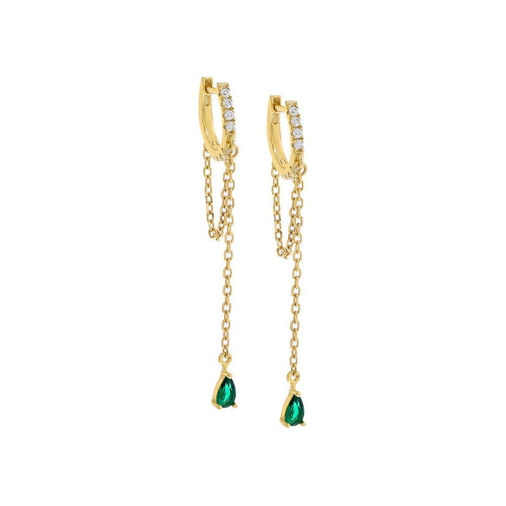 Emerald Green / Pair Colored Dangling Marquise Drop Chain Huggie Earring - Adina Eden's Jewels