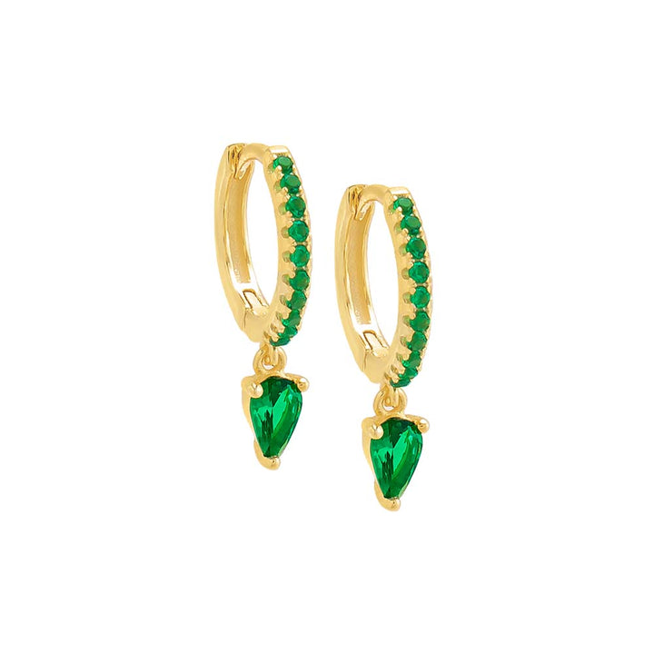 Emerald Green / Pair Colored Dangling Stone Huggie Earring - Adina Eden's Jewels