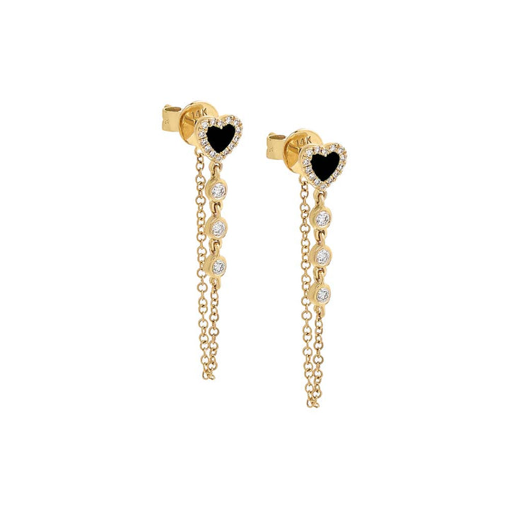Malachite / Pair Colored Diamond Heart Drop Stud Earring 14K - Adina Eden's Jewels