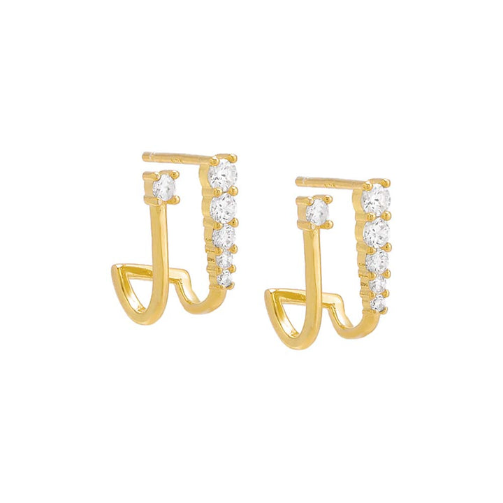 Gold / Pair Colored Double CZ Stud Earring - Adina Eden's Jewels