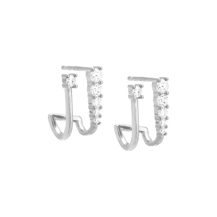 Silver / Pair Colored Double CZ Stud Earring - Adina Eden's Jewels