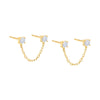 Gold / Pair Colored Double Solitaire CZ Chain Stud Earring - Adina Eden's Jewels