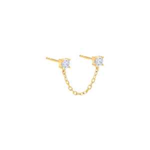 Gold / Single Colored Double Solitaire CZ Chain Stud Earring - Adina Eden's Jewels