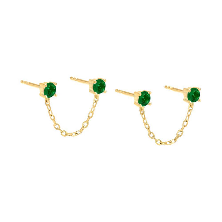 Emerald Green / Pair Colored Double Solitaire CZ Chain Stud Earring - Adina Eden's Jewels