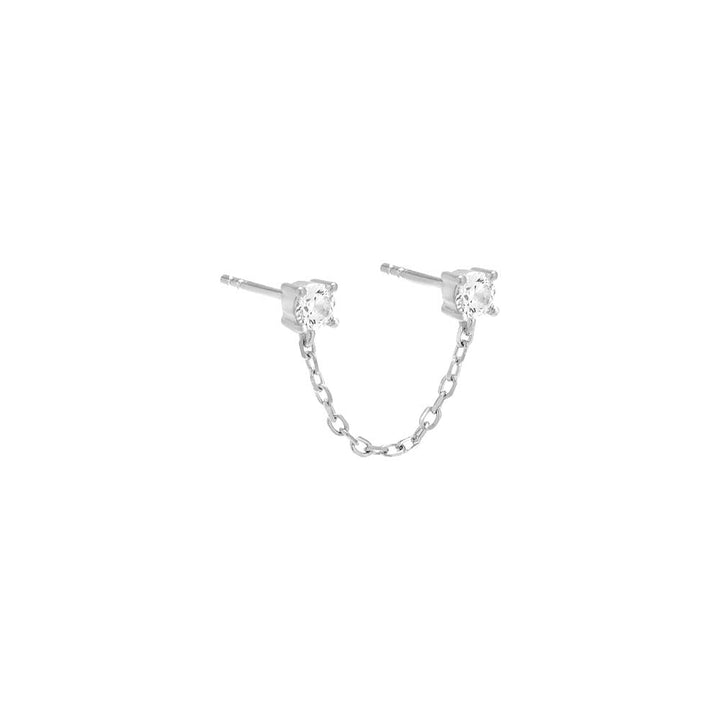 Silver / Single Colored Double Solitaire CZ Chain Stud Earring - Adina Eden's Jewels