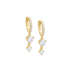 Gold / Pair Colored Double Solitaire Drop Huggie Earring - Adina Eden's Jewels
