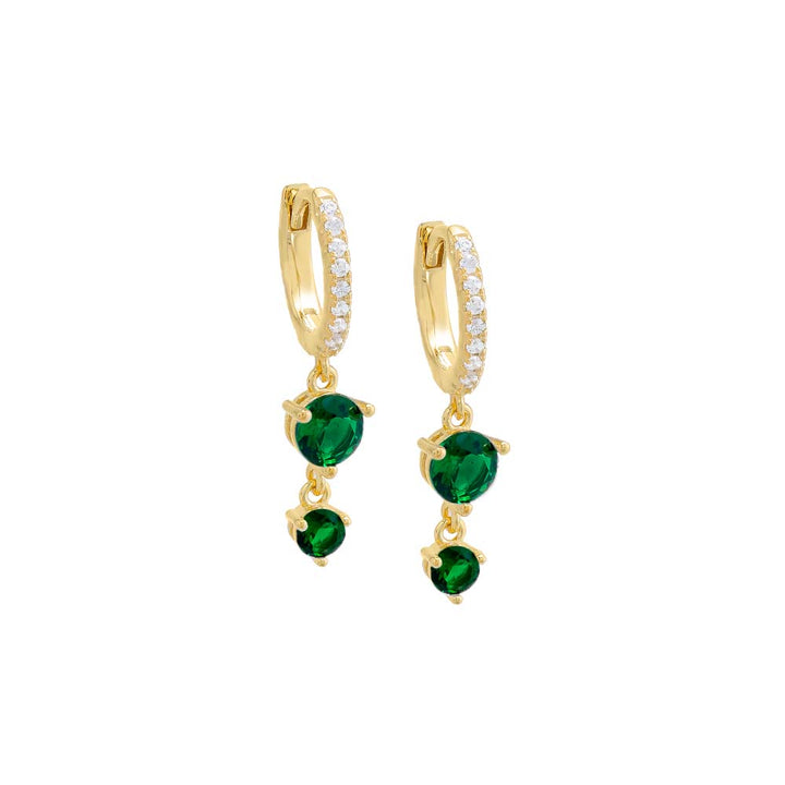 Emerald Green / Pair Colored Double Solitaire Drop Huggie Earring - Adina Eden's Jewels