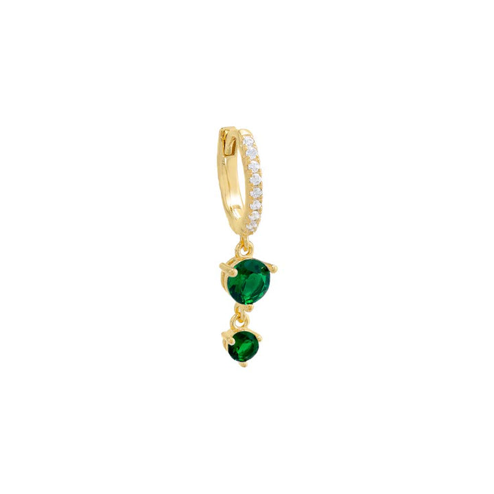 Emerald Green / Single Colored Double Solitaire Drop Huggie Earring - Adina Eden's Jewels