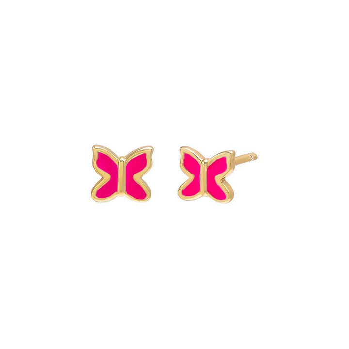 Neon Pink / Enamel / Pair Colored Enamel Butterfly Stud Earring - Adina Eden's Jewels