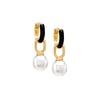 Black / Enamel Colored Enamel Dangling Pearl Huggie Earring - Adina Eden's Jewels