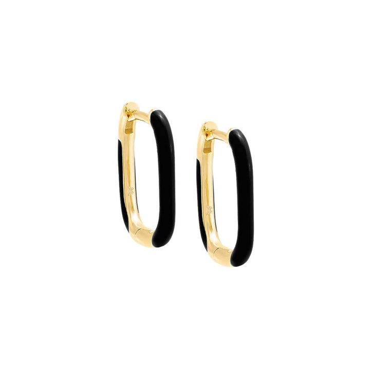 Black / 15MM / Pair Colored Enamel Oval Hoop Earring - Adina Eden's Jewels