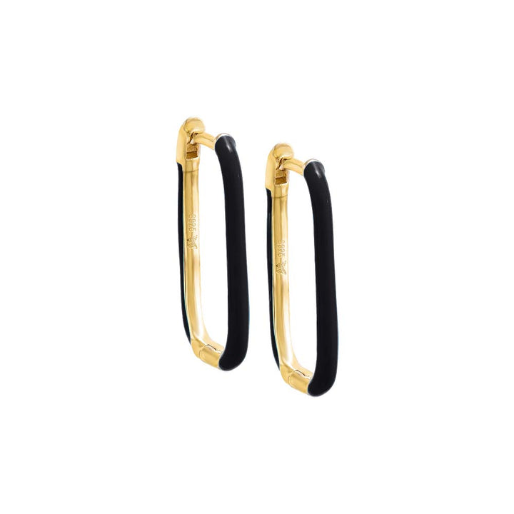 Black / 20MM / Pair Colored Enamel Oval Hoop Earring - Adina Eden's Jewels