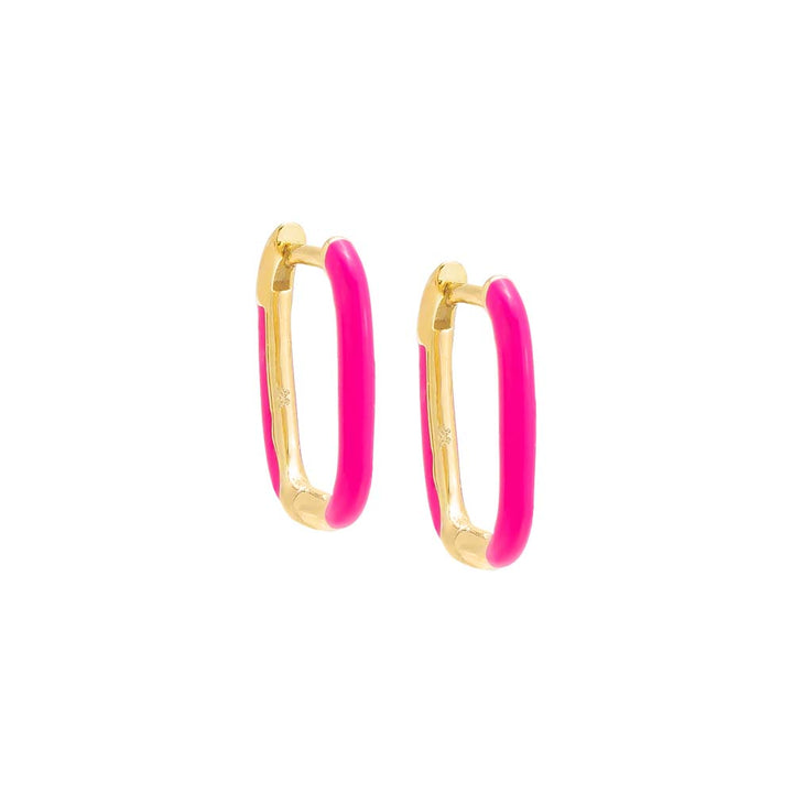 Neon Pink / 15MM / Pair Colored Enamel Oval Hoop Earring - Adina Eden's Jewels