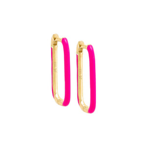 Neon Pink / 20MM / Pair Colored Enamel Oval Hoop Earring - Adina Eden's Jewels