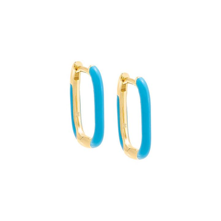 Turquoise / 15MM / Pair Colored Enamel Oval Hoop Earring - Adina Eden's Jewels
