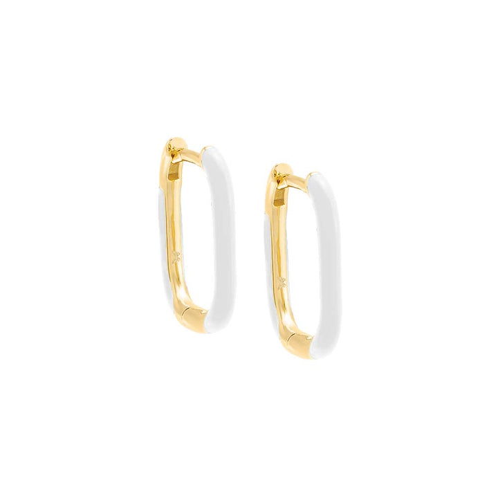 White / 15MM / Pair Colored Enamel Oval Hoop Earring - Adina Eden's Jewels