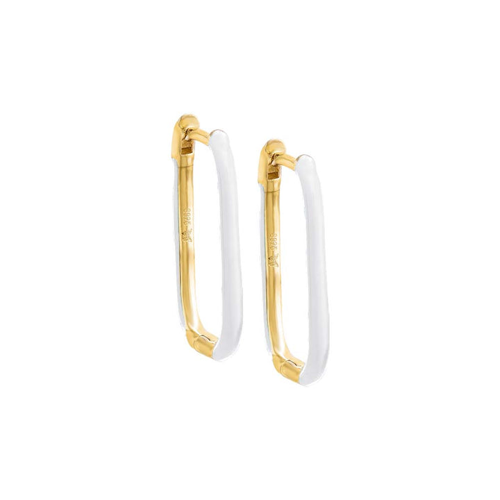 White / 20MM / Pair Colored Enamel Oval Hoop Earring - Adina Eden's Jewels
