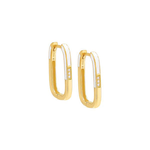 White / Pair Colored Enamel x Pave Oval Shape Huggie Earring - Adina Eden's Jewels