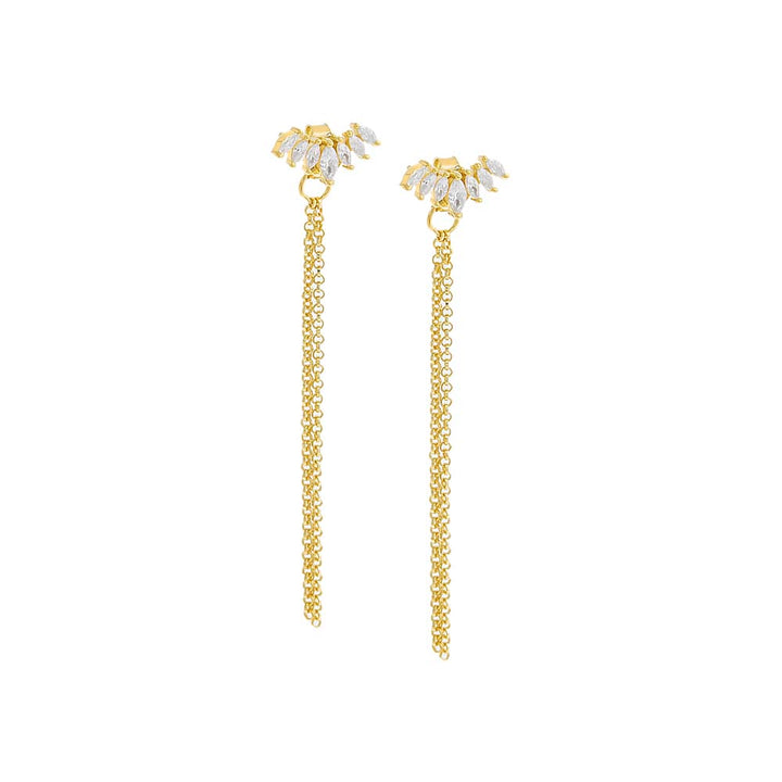 Gold Colored Marquise Curved Bar Drop Stud Earring - Adina Eden's Jewels
