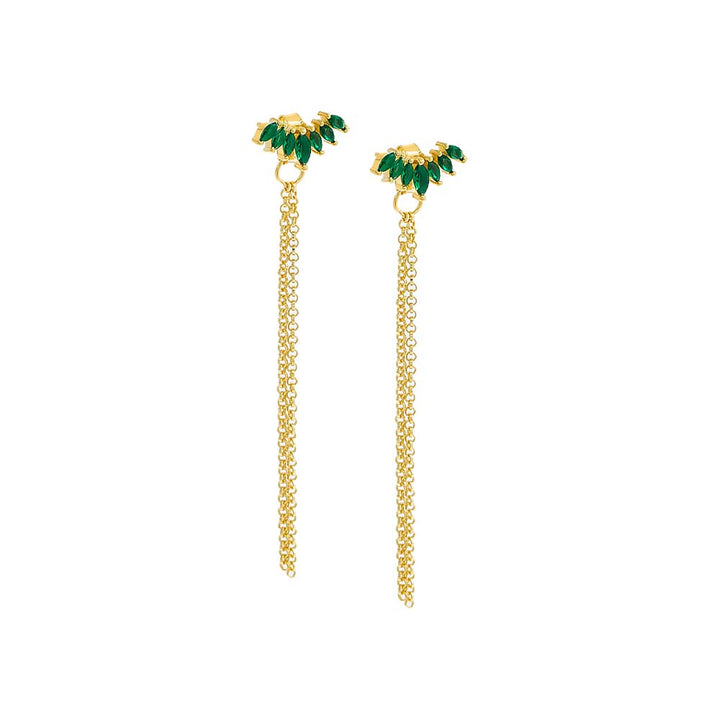 Emerald Green Colored Marquise Curved Bar Drop Stud Earring - Adina Eden's Jewels