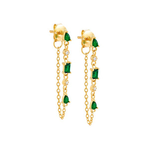 Emerald Green / Pair Colored Multi Stone Shape Chain Drop Earring - Adina Eden's Jewels
