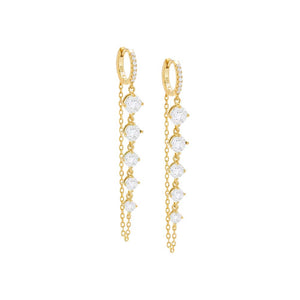Gold / Pair Colored Pavé Chain Drop Graduated CZ Huggie Earring - Adina Eden's Jewels