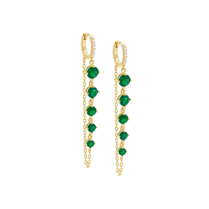 Emerald Green / Pair Colored Pavé Chain Drop Graduated CZ Huggie Earring - Adina Eden's Jewels