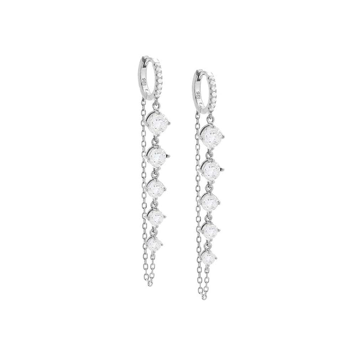 Silver / Pair Colored Pavé Chain Drop Graduated CZ Huggie Earring - Adina Eden's Jewels
