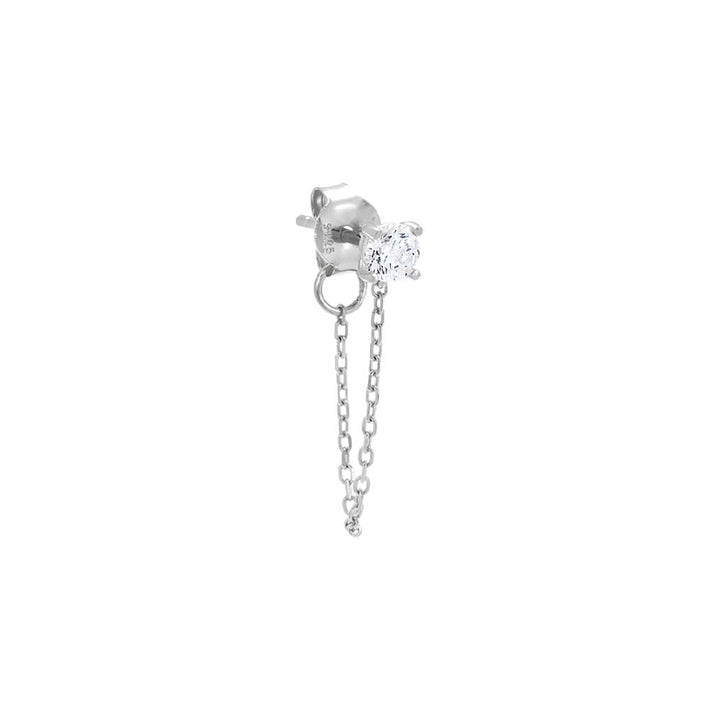 Silver / Single Colored Solitaire Front Back Chain Stud Earring - Adina Eden's Jewels