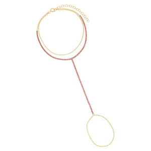 Sapphire Pink Colored Tennis Hand Chain Bracelet - Adina Eden's Jewels