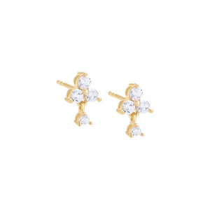 Gold / Pair Colored Tiny CZ Trio Cluster Trinket Stud Earring - Adina Eden's Jewels