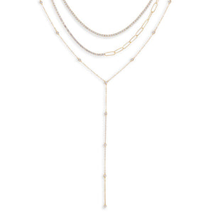 Gold Tennis With A Lariat Necklace Combo Set - Adina Eden's Jewels