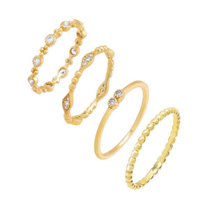 Gold / 5 Beads & Bezels Ring Combo Set - Adina Eden's Jewels