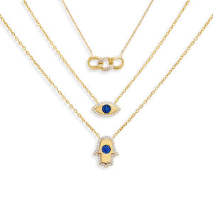Gold Blue Layered Necklace Combo Set - Adina Eden's Jewels