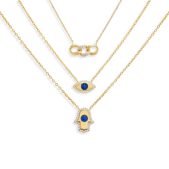 Gold Blue Layered Necklace Combo Set - Adina Eden's Jewels