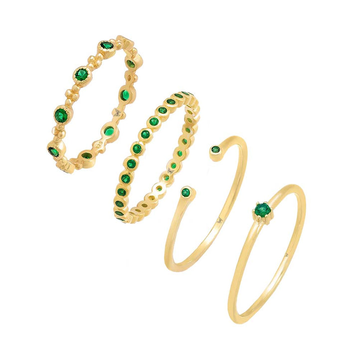 Emerald Green / 5 Goddess Green Ring Combo Set - Adina Eden's Jewels