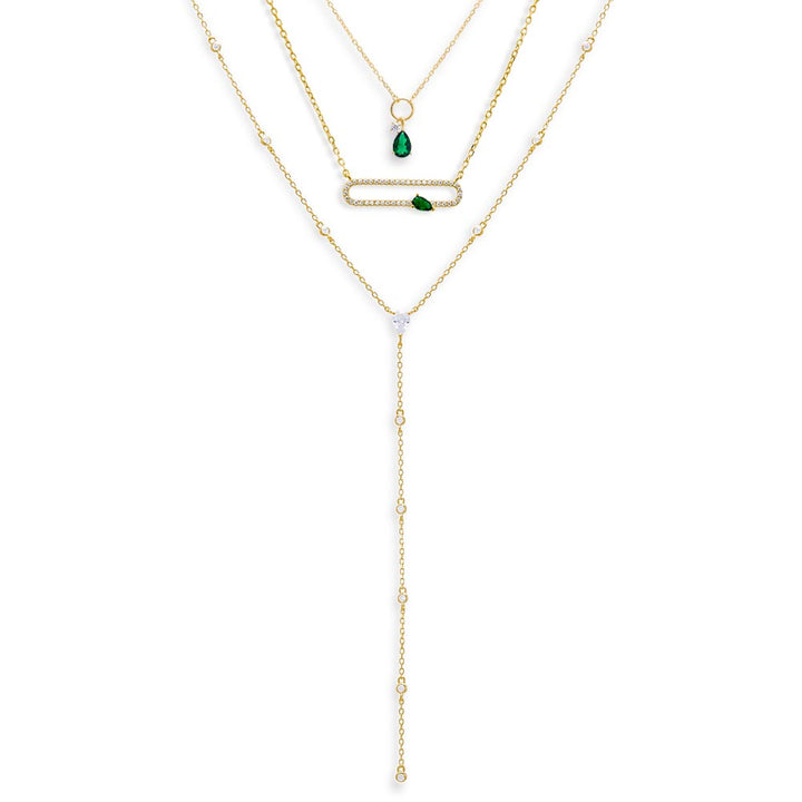 Gold Emerald Teardrop Necklace Combo Set - Adina Eden's Jewels