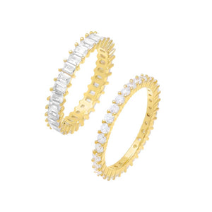 Gold / 5 Baguettes & Solitaires Ring Combo Set - Adina Eden's Jewels