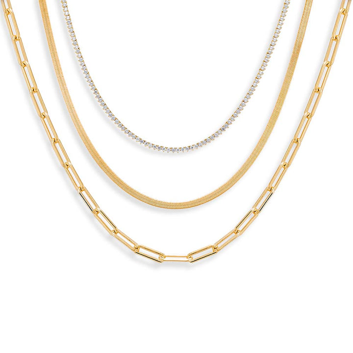 Gold The Perfect Touch Of Tennis Necklace Combo Set - Adina Eden's Jewels