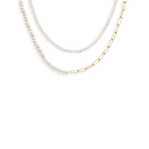 Gold Pearl & Chain Necklace Choker Combo Set - Adina Eden's Jewels