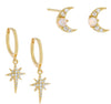 Combo CZ Opal Star & Moon Earring Combo Set - Adina Eden's Jewels