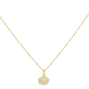 Gold Pavé Shell Pendant Necklaces - Adina Eden's Jewels